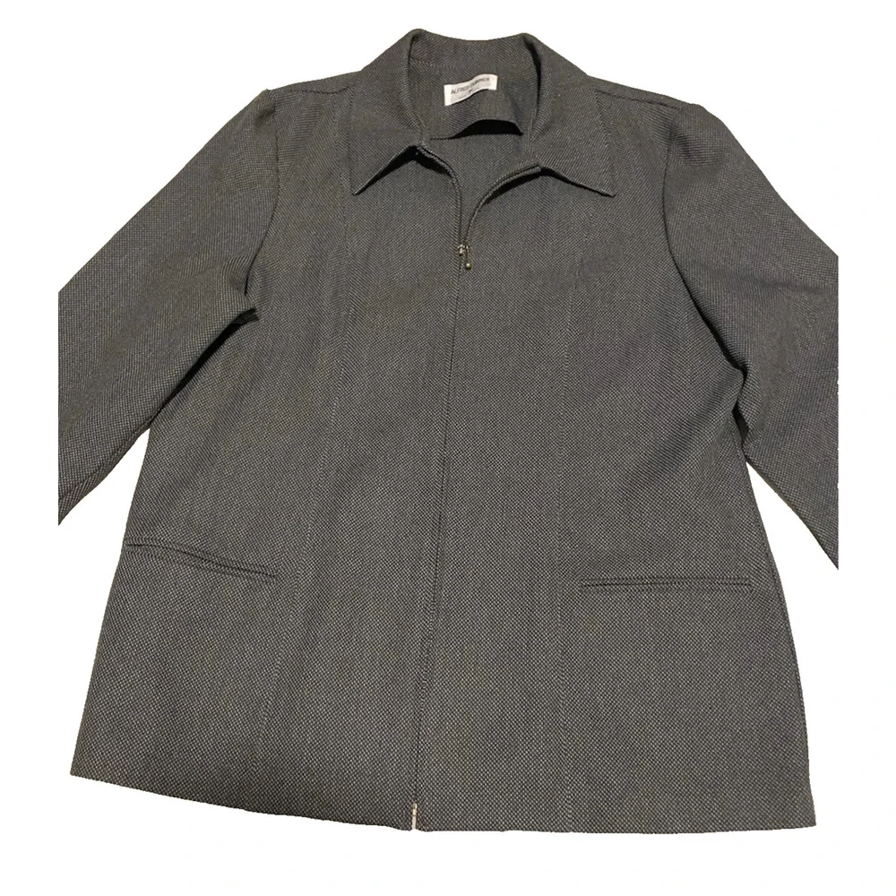 Vtg Alfred Dunner Womens 2pc Houndstooth Suit Size 16 Gray Jacket-Skirt Office